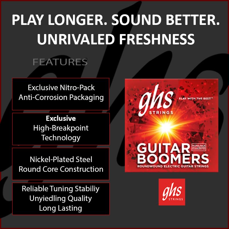 GHS Strings, GBM Boomers, Nickel Plated Steel Electric Guitar Strings, Legendary Strength, Consistent Intonation, Unrivaled Sustain, Long Lasting Brightness & Tone. For 6-String Guitar 11-50 Med Gauge - Image 2